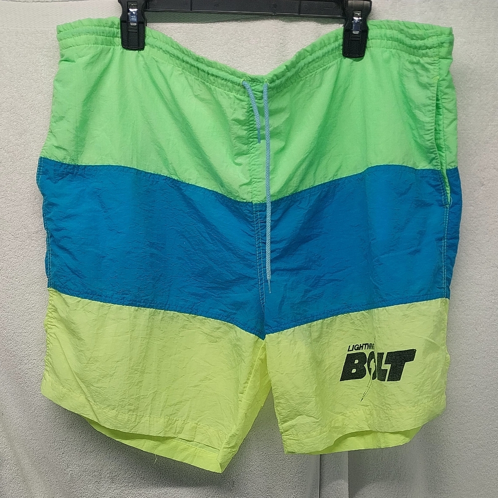Vintage Lightning Bolt Shorts Mens XL Elastic Waist Skater Surf 80s 90s USA
